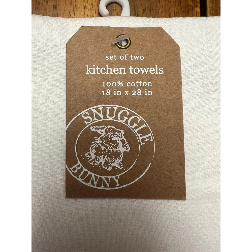 Snuggle Bunny Kitchen Towels Set of 2 White Pink Hello Spring Bicycle NWT 18x28